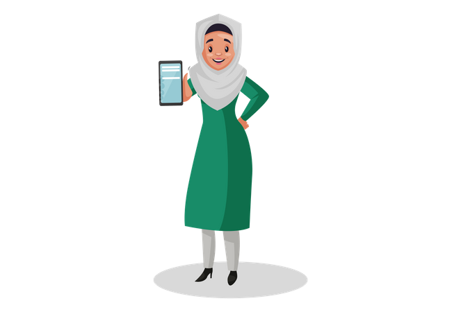 Muslim woman showing mobile  Illustration
