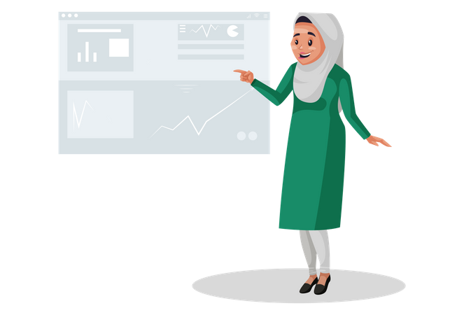 Muslim woman showing report in chart Illustration