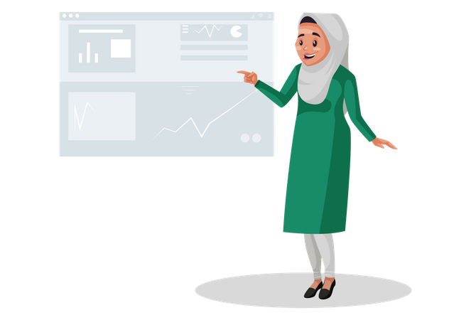 Muslim woman showing report in chart  Illustration