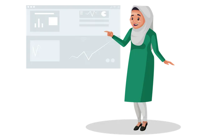 Muslim woman showing report in chart  Illustration