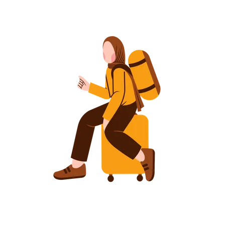 Traveler Muslim Woman With Traveling Bags Illustration