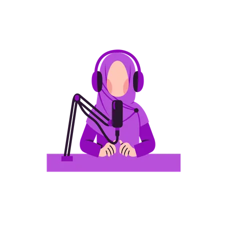 Hijab Woman Podcasting Illustration