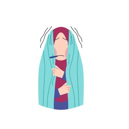 Muslim woman suffer from fever Illustration