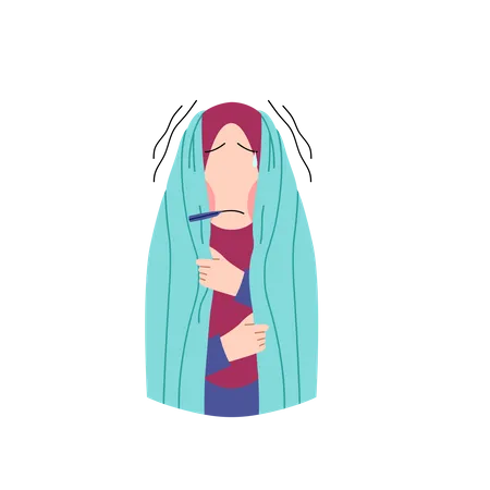 Muslim woman suffer from fever  Illustration