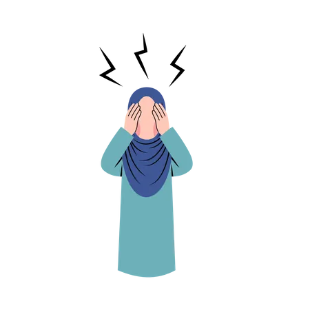 Hijab Woman Suffering Depression Illustration