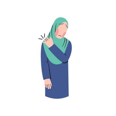 Muslim woman suffering from shoulder pain Illustration