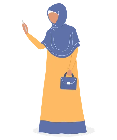 Muslim woman taking photo  イラスト