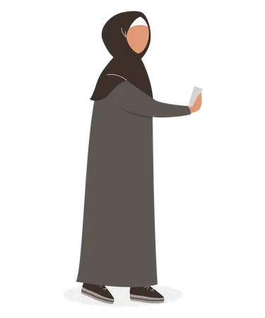 Muslim Woman Taking Selfie Arabic Character Taking Photo Of Herself Isolated Vector Illustration Illustration