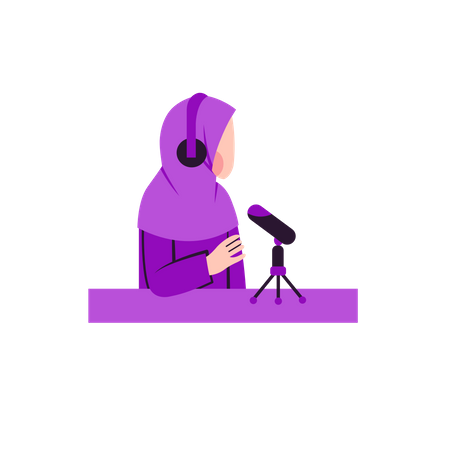 Muslim woman talk in podcast Illustration