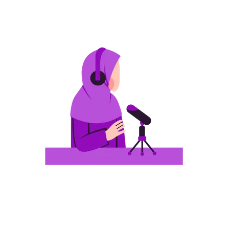 Muslim woman talk in podcast  Illustration