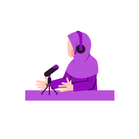 Muslim woman talk on live podcast Illustration