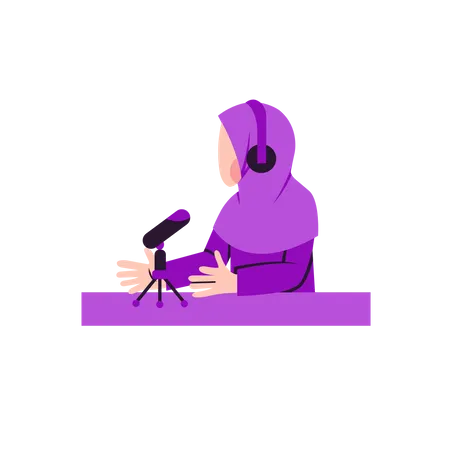 Muslim woman talk on live podcast  Illustration