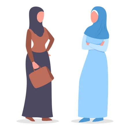 Muslim Woman Talk To Each Other Arabian Business Woman Wearing Traditional Clothes Woman Wearing Hijab Islam Religion Isolated Vector Illustration Illustration