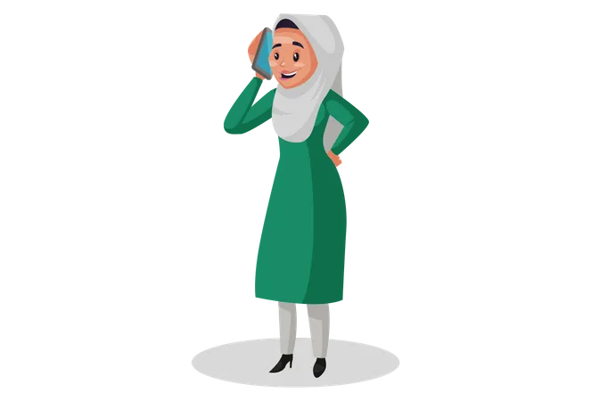 Muslim woman talking on mobile  Illustration