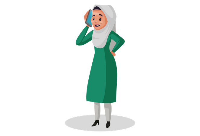 Muslim woman talking on mobile  Illustration