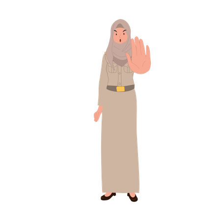 Muslim woman teacher in uniform making stop  Illustration