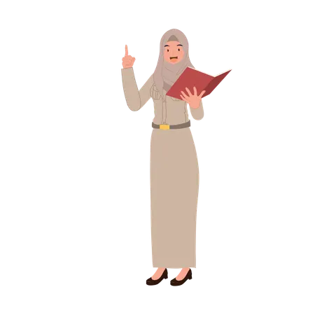Muslim woman teacher teaching and hold book  Illustration