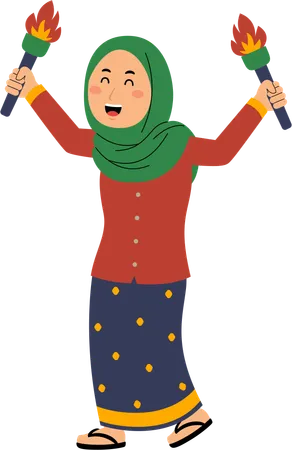 Muslim woman torchlight parade  Illustration