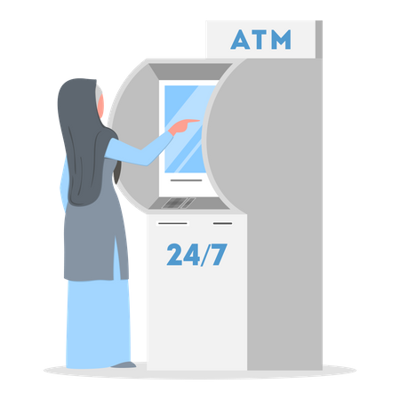 Muslim woman using atm  Illustration