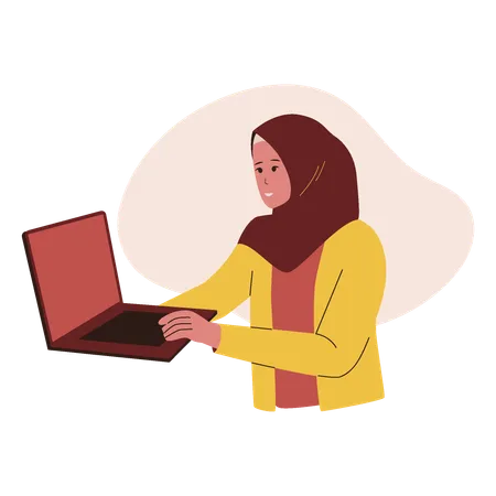 Muslim woman using laptop  Illustration