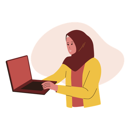 Muslim woman using laptop  Illustration