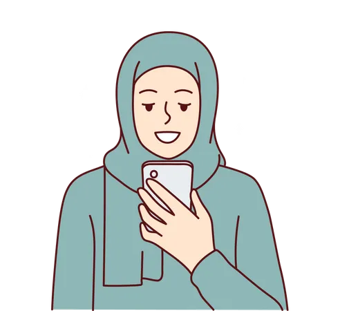 Muslim woman using mobile Illustration