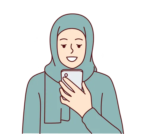 Muslim woman using mobile  Illustration