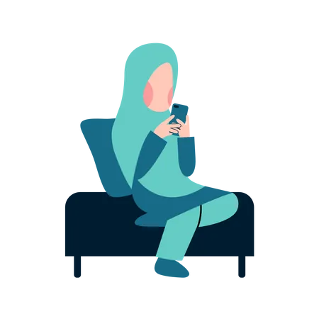 Muslim Woman Using Phone  Illustration