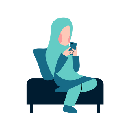 Muslim Woman Using Phone  Illustration