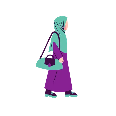 Muslim woman walking with purse  Illustration