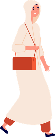 Muslim woman walking with purse Illustration