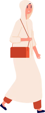 Muslim woman walking with purse  Illustration