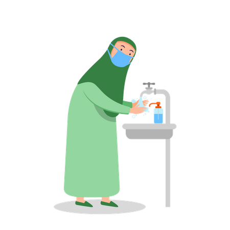 Muslim woman washing hands  Illustration