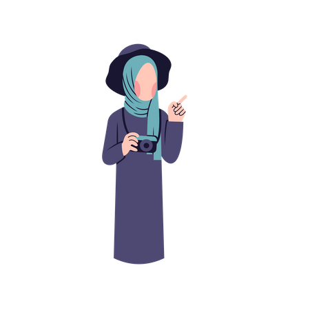 Muslim woman with camera Illustration