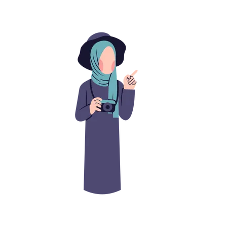 Traveler Muslim Woman Holding Camera Illustration