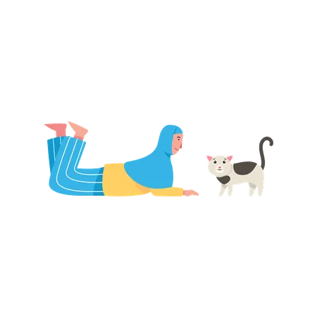 Muslim woman with cat  Illustration