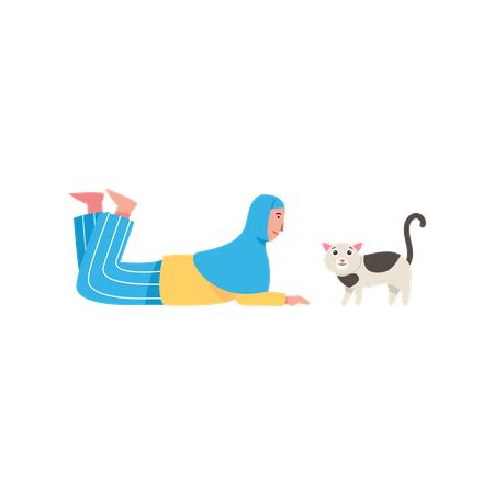 Muslim woman with cat  Illustration