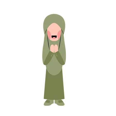 Hijab Girl With Eid Greeting Gesture Illustration
