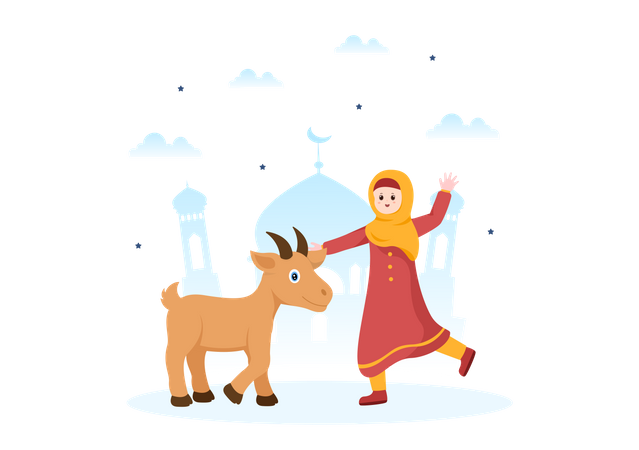 Muslim woman with goat Illustration