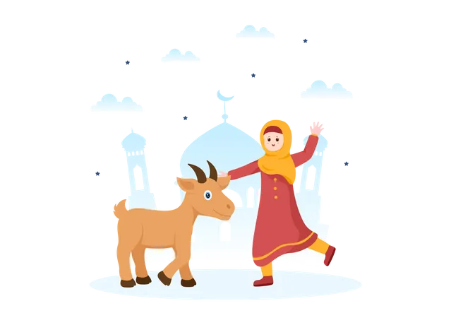 Muslim woman with goat  Illustration