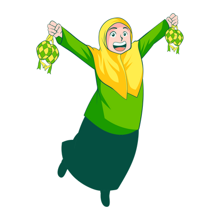 Muslim Woman with ketupat  Illustration