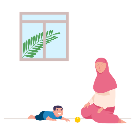 Muslim woman with kid  Illustration