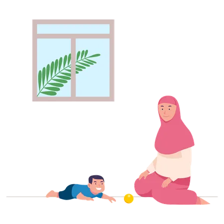 Female Moslem Stay And Do Daily Activity At Home During Of Flu Spread Illustration