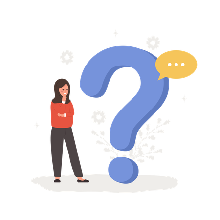 Muslim woman with large question mark search for answers  Illustration