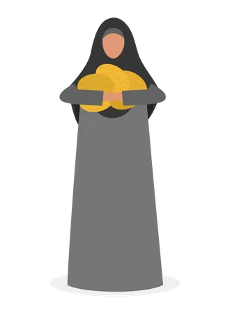 Muslim Woman With Melon Arabian Woman In Traditional Clothes Woman Wearing Hijab Islam Religion Isolated Vector Illustration 일러스트레이션