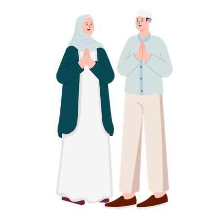 Muslim Woman With Men while giving apology  Illustration