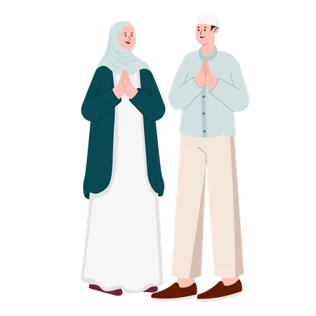 Muslim Woman With Men while giving apology  Illustration