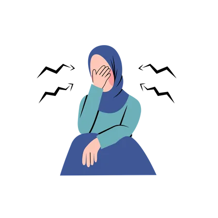 Hijab Woman Suffering Depression Illustration