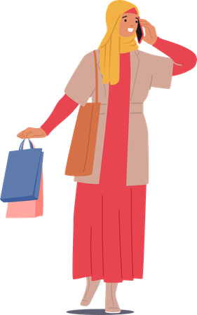 Muslim woman with shopping bags  Illustration