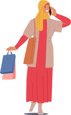 Muslim woman with shopping bags  Illustration